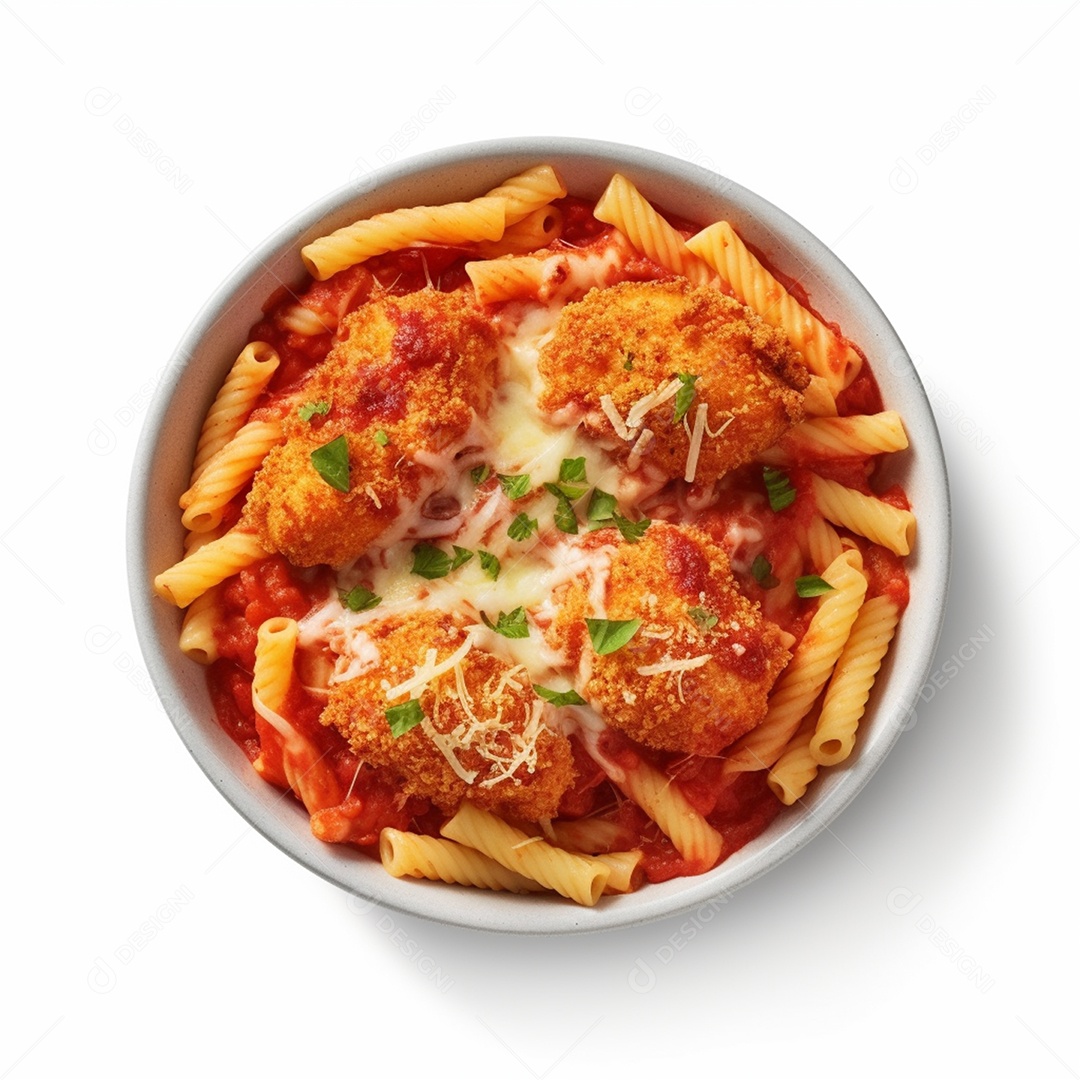 Deliciosa parmegiana de frango em fundo branco