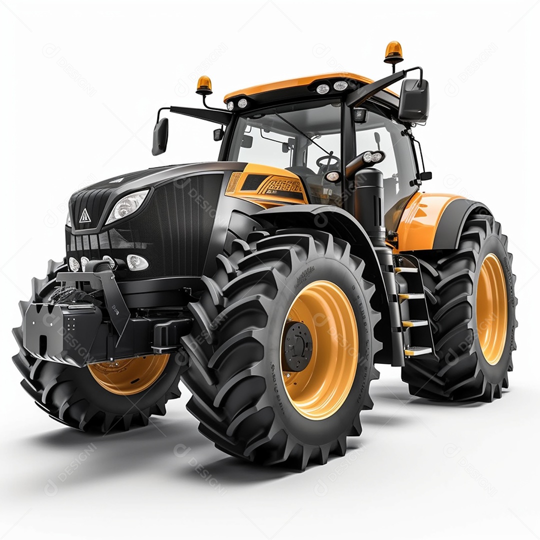 Trator agrícola amarelo em fundo branco