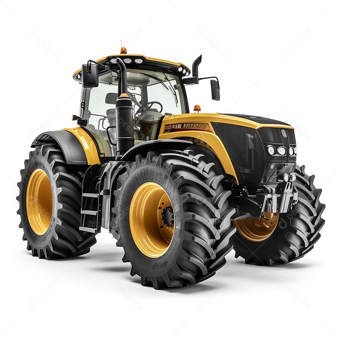 Trator agrícola amarelo em fundo branco