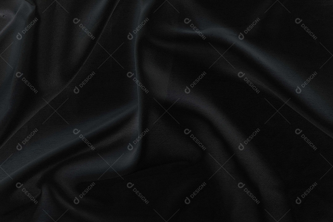 Tecido de seda preto elegante e liso ou textura de pano de luxo acetinado para fundo abstrato