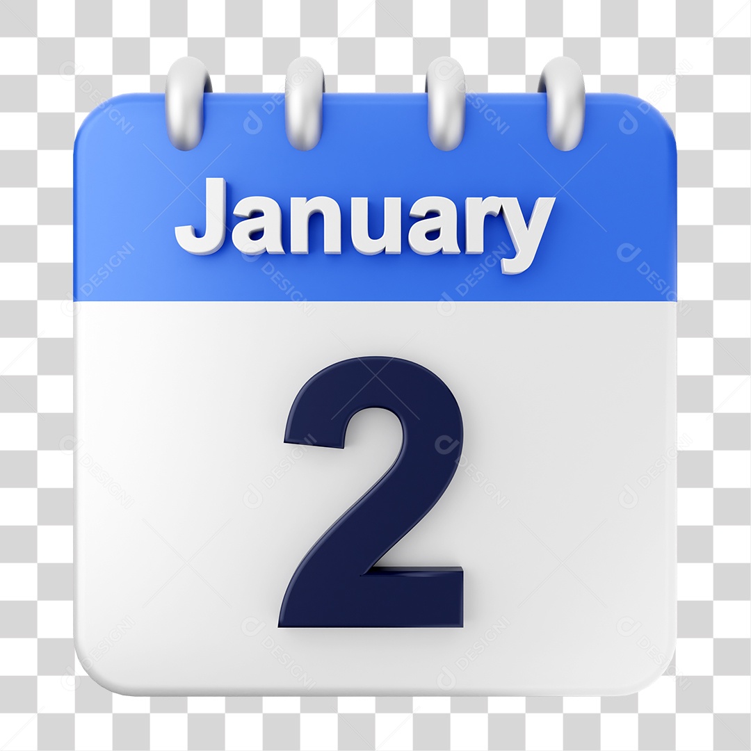Elemento 3D Calendário Dia 2 de Janeiro PNG Transparente