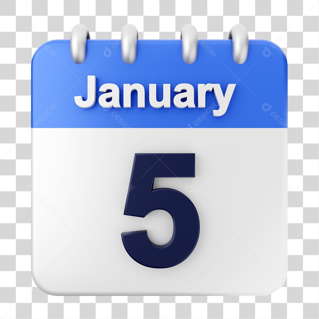 Elemento 3D Calendário Dia 5 de Janeiro PNG Transparente