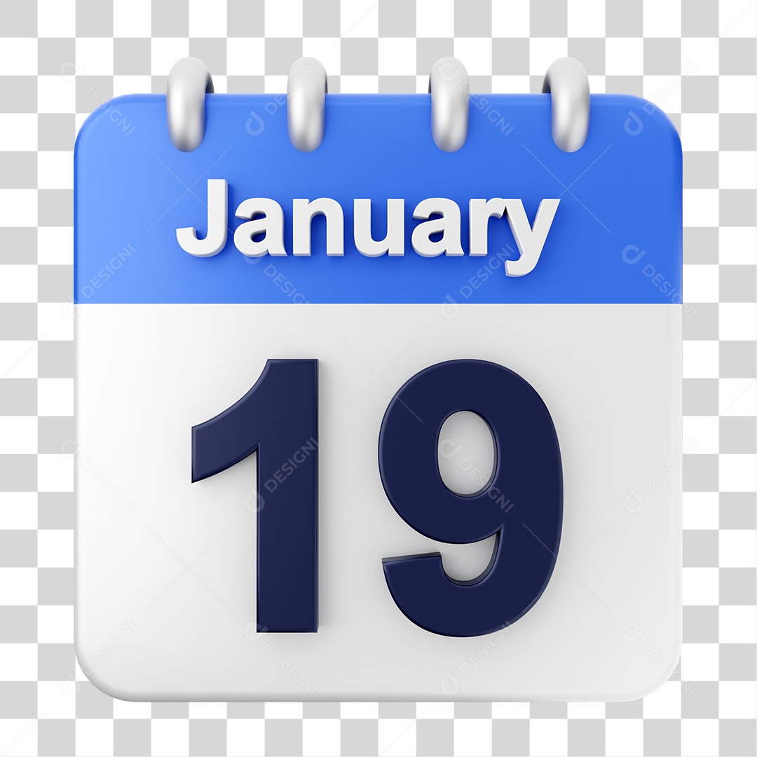 Elemento 3D Calendário Dia 19 de Janeiro PNG Transparente