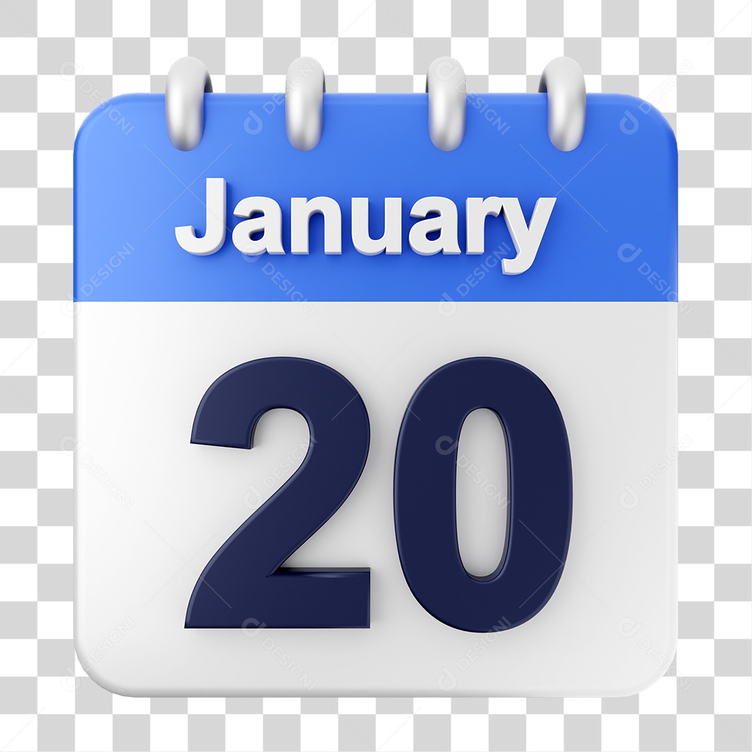 Elemento 3D Calendário Dia 20 de Janeiro PNG Transparente
