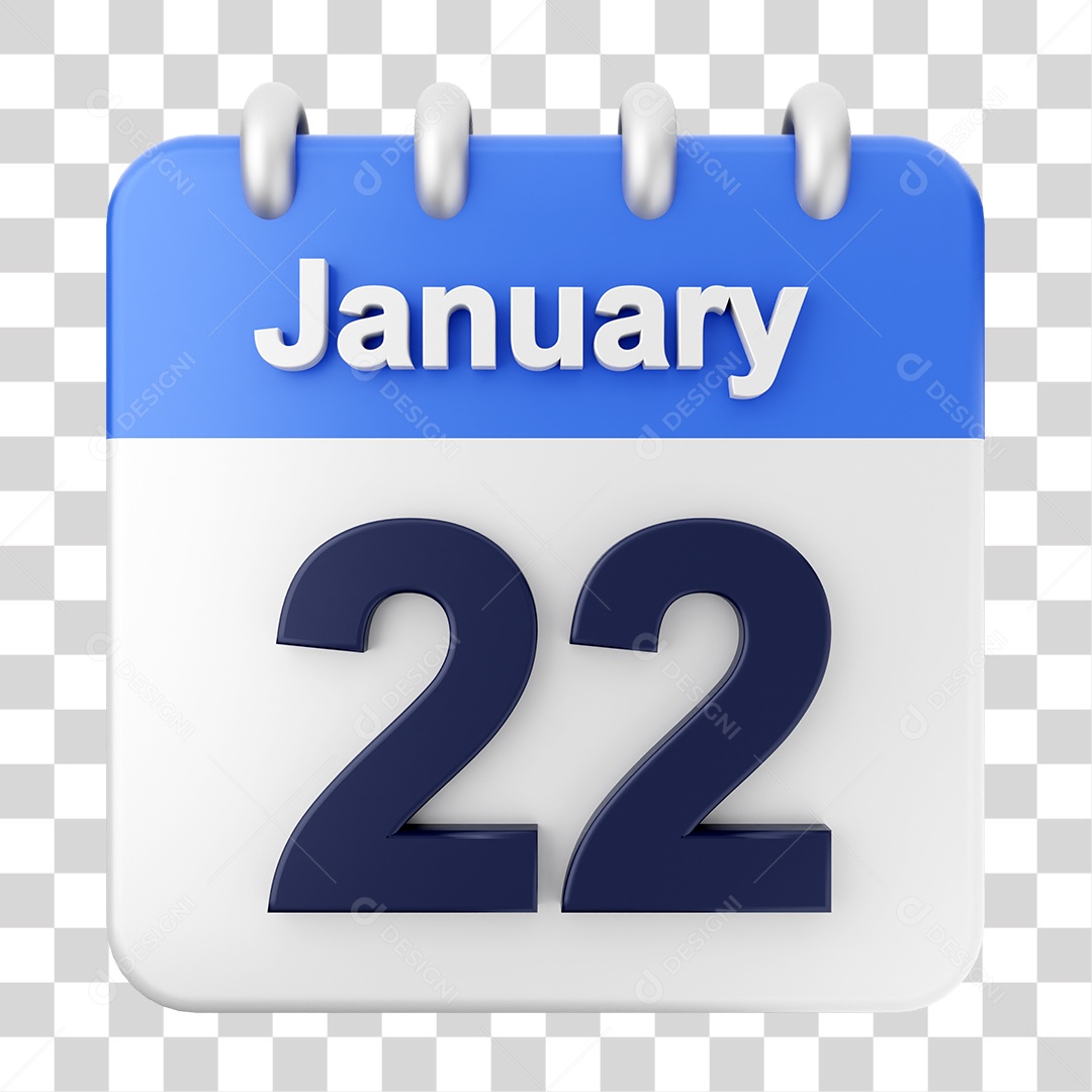 Elemento 3D Calendário Dia 22  de Janeiro PNG Transparente