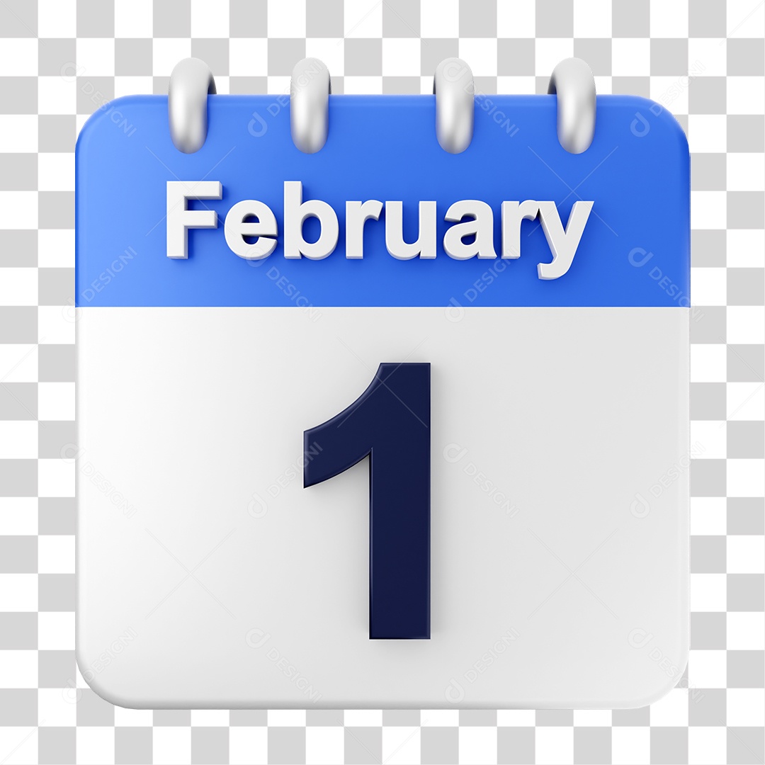 Elemento 3D Calendário Dia 1 de Fevereiro PNG Transparente