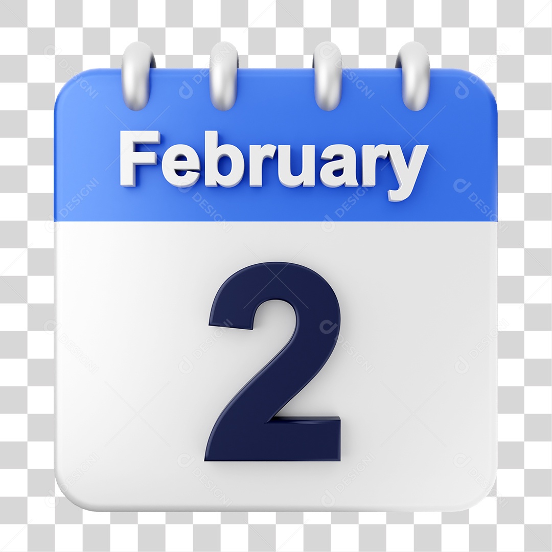 Elemento 3D Calendário Dia 2 de Fevereiro PNG Transparente
