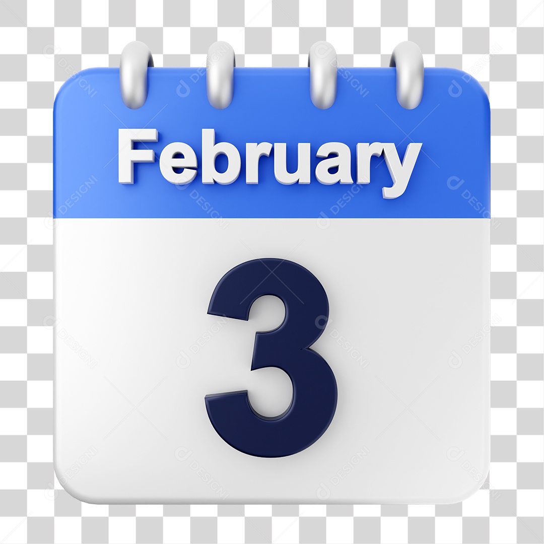 Elemento 3D Calendário Dia 3 de Fevereiro PNG Transparente