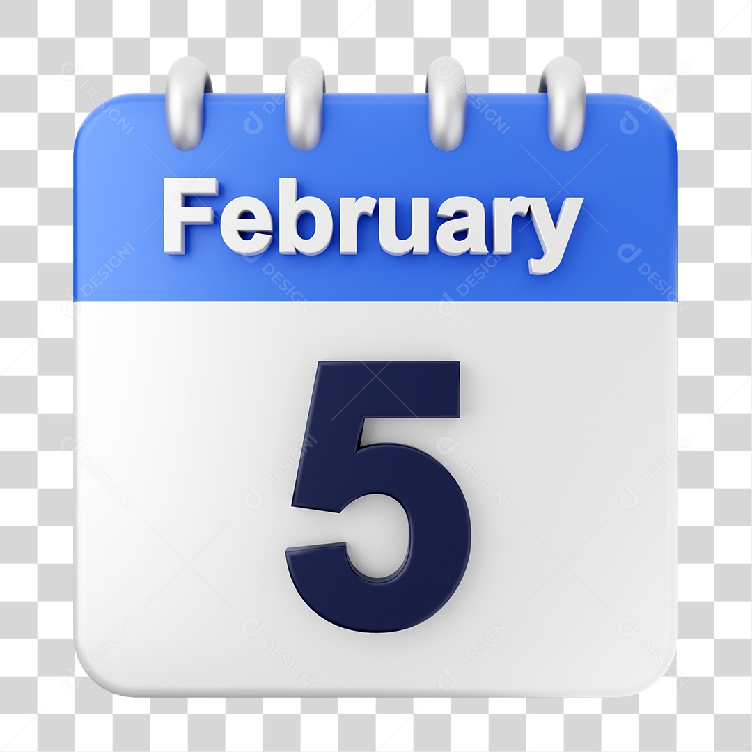 Elemento 3D Calendário Dia 5 de Fevereiro PNG Transparente