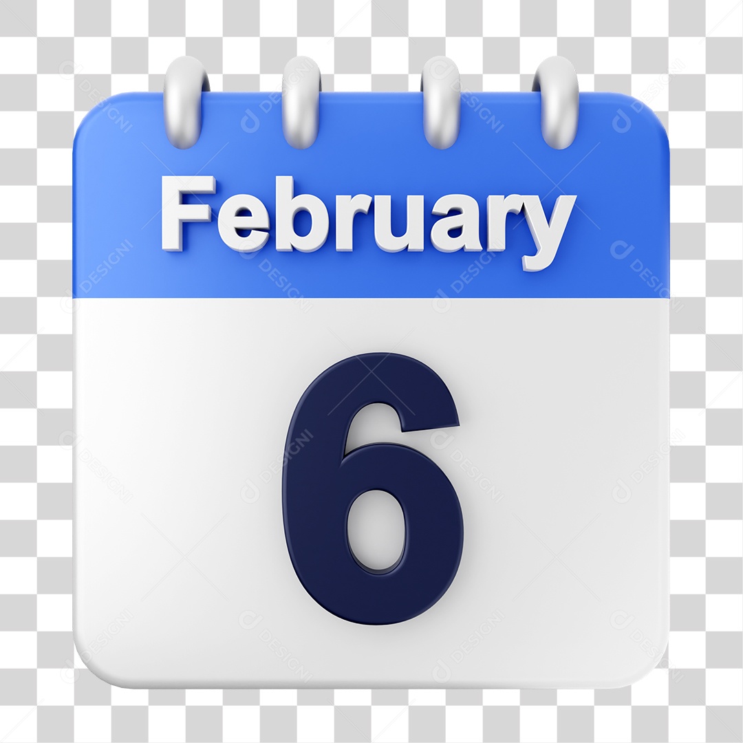 Elemento 3D Calendário Dia 6 de Fevereiro PNG Transparente