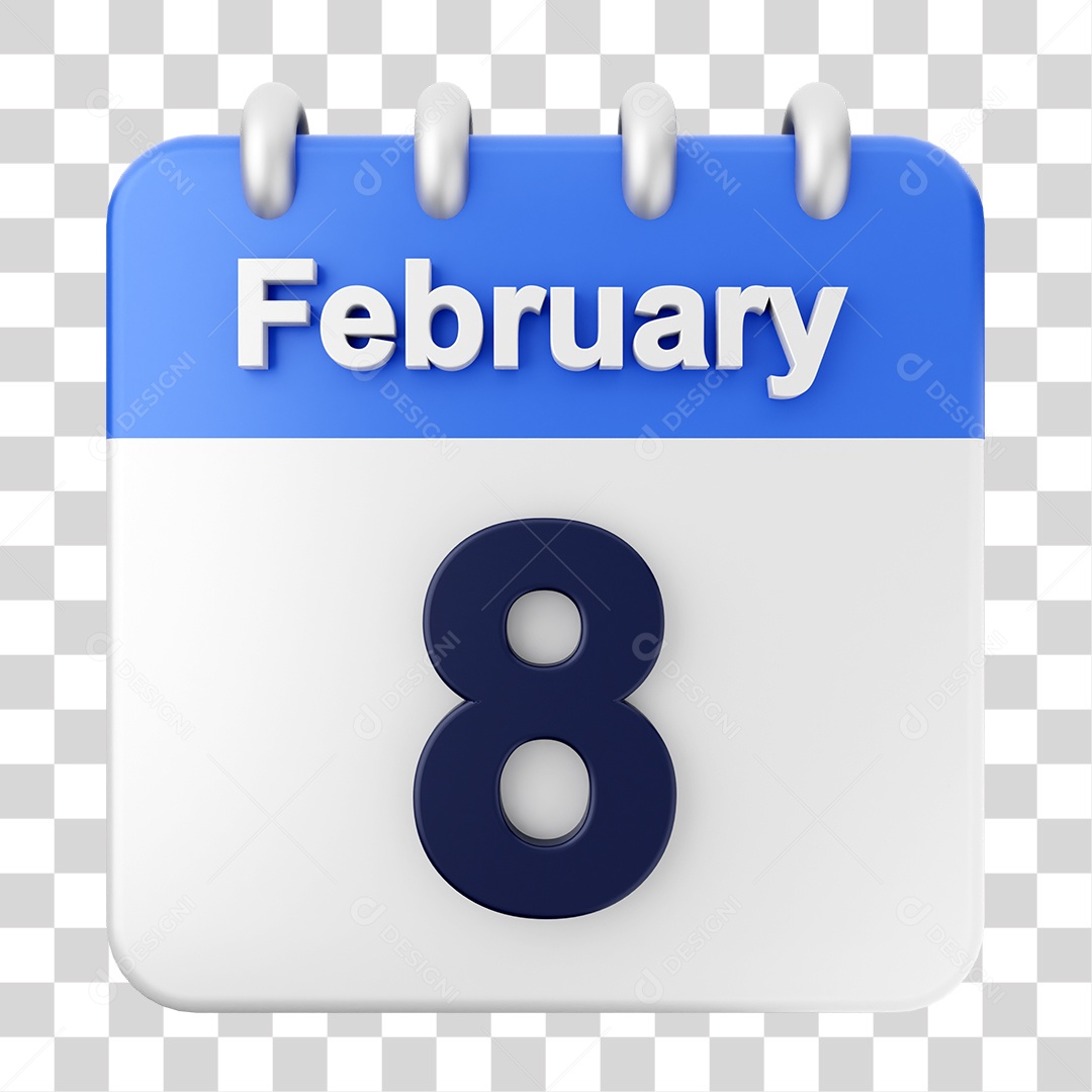 Elemento 3D Calendário Dia 8 de Fevereiro PNG Transparente