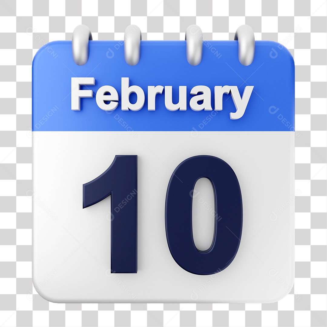 Elemento 3D Calendário Dia 10 de Fevereiro PNG Transparente
