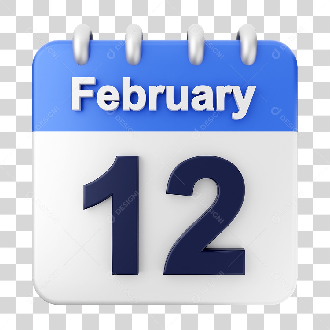 Elemento 3D Calendário Dia 12 de Fevereiro PNG Transparente