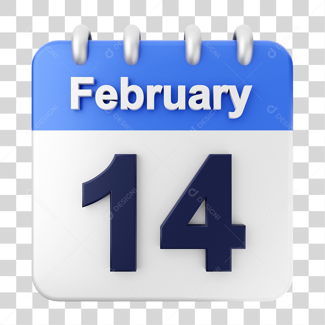 Elemento 3D Calendário Dia 14 de Fevereiro PNG Transparente