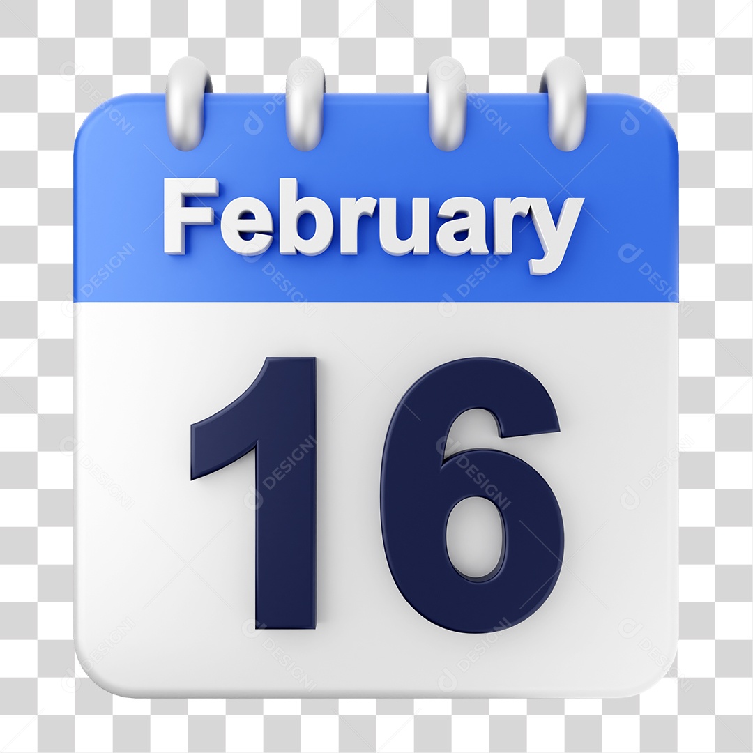 Elemento 3D Calendário Dia 16 de Fevereiro PNG Transparente
