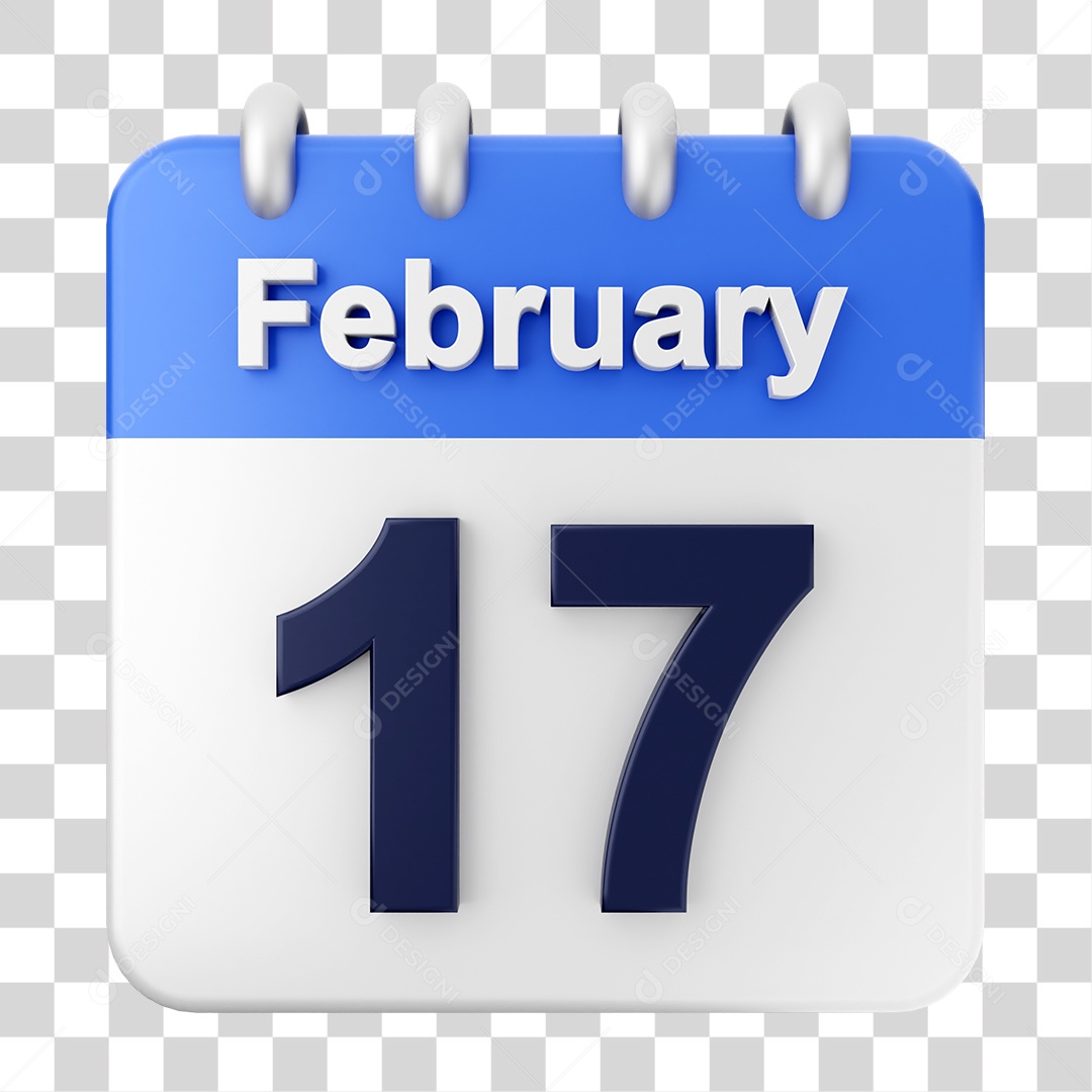 Elemento 3D Calendário Dia 17 de Fevereiro PNG Transparente