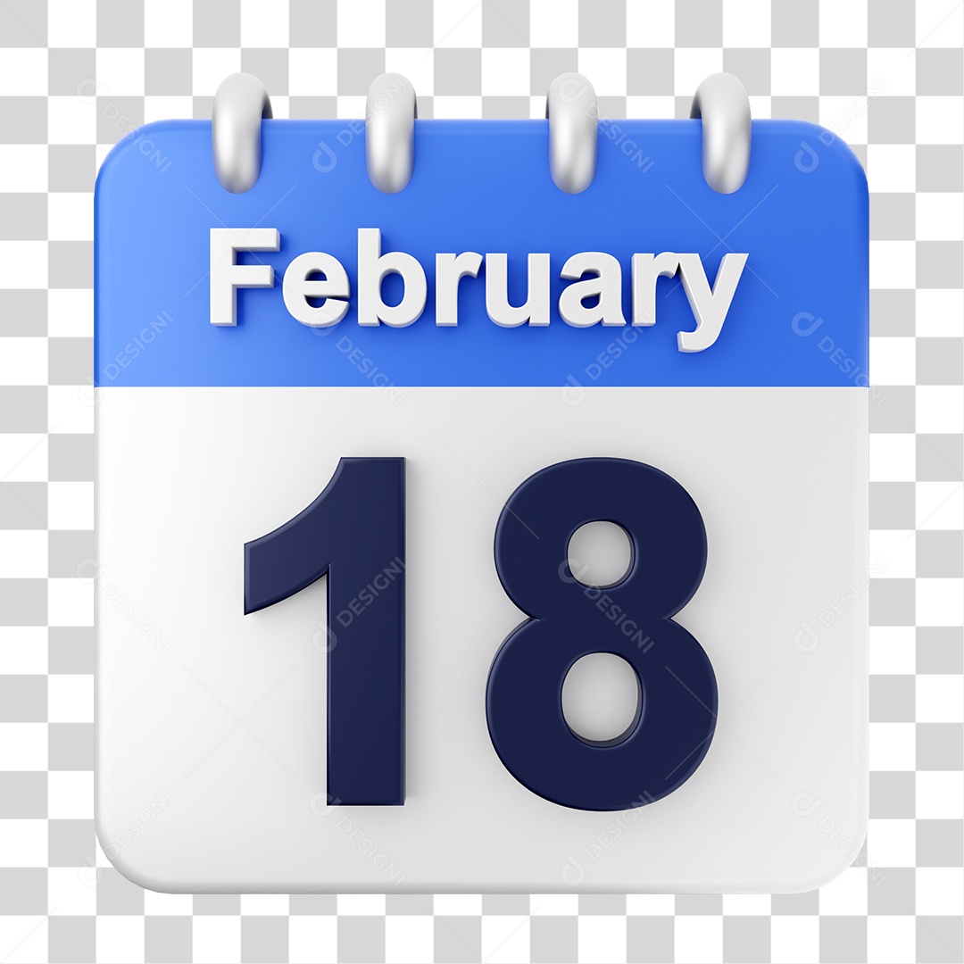 Elemento 3D Calendário Dia 18 de Fevereiro PNG Transparente
