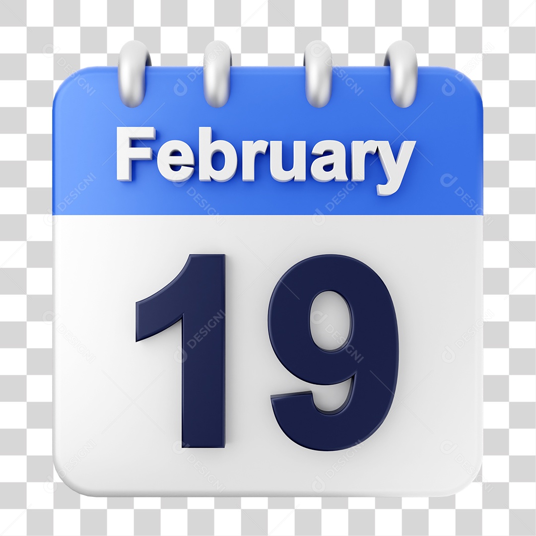 Elemento 3D Calendário Dia 19 de Fevereiro PNG Transparente