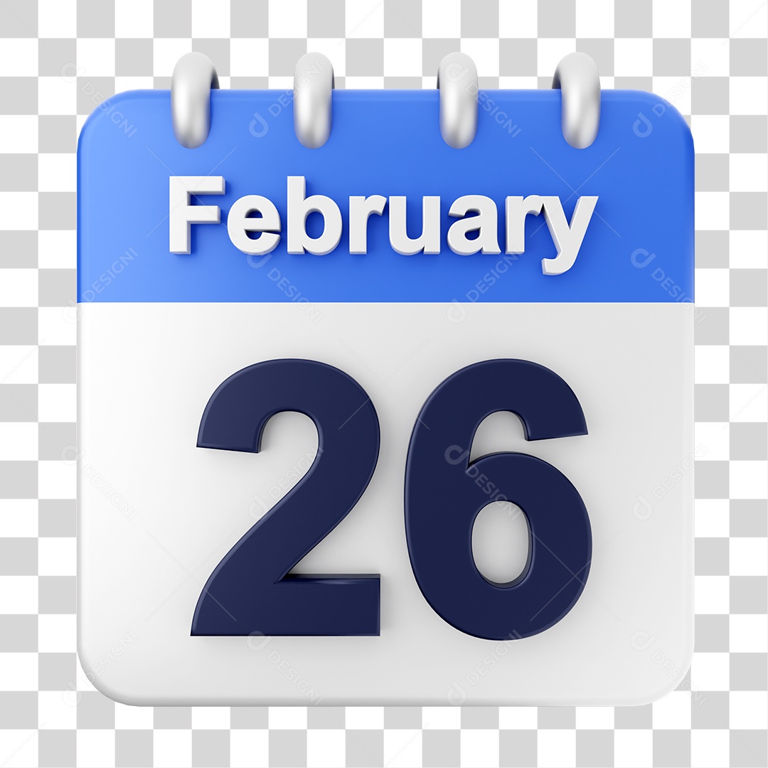 Elemento 3D Calendário Dia 26 de Fevereiro PNG Transparente