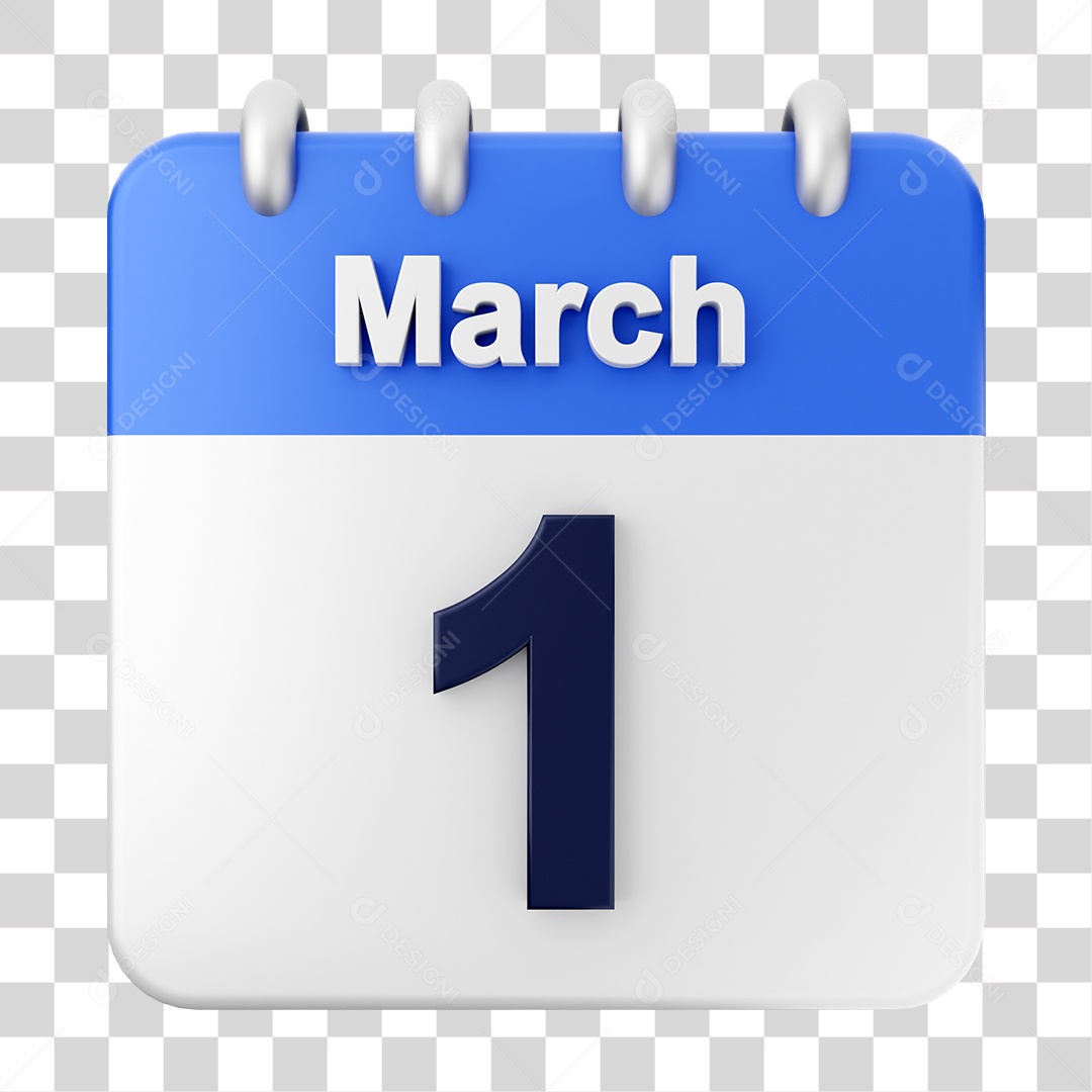 Elemento 3D Calendário Dia 1 de Março PNG Transparente