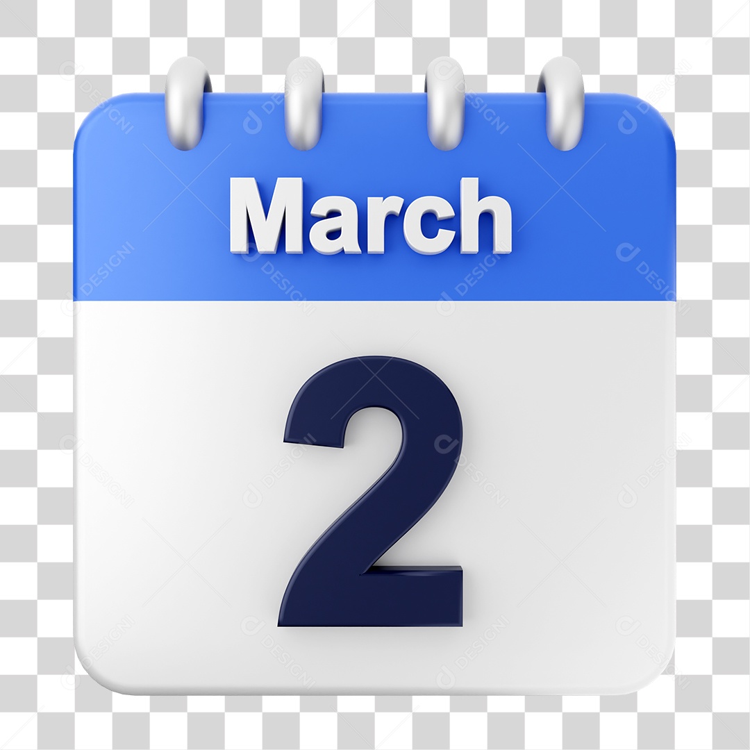 Elemento 3D Calendário Dia 2 de Março PNG Transparente