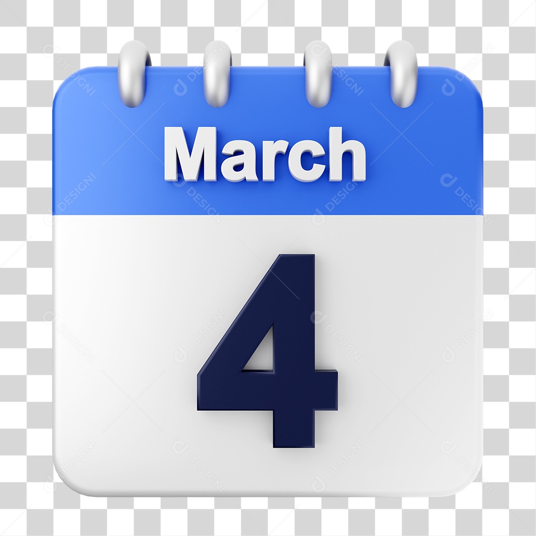 Elemento 3D Calendário Dia 4 de Março PNG Transparente