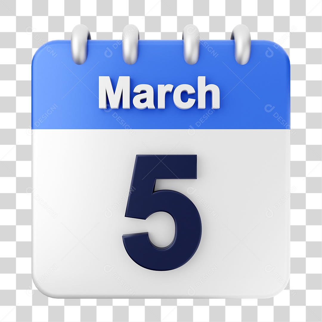 Elemento 3D Calendário Dia 5 de Março PNG Transparente