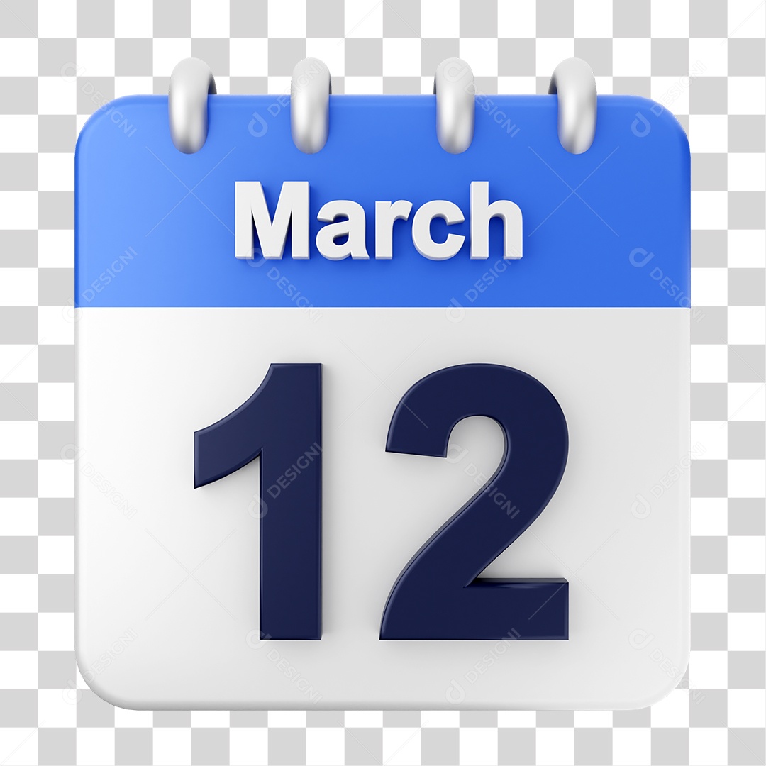 Elemento 3D Calendário Dia 12 de Março PNG Transparente