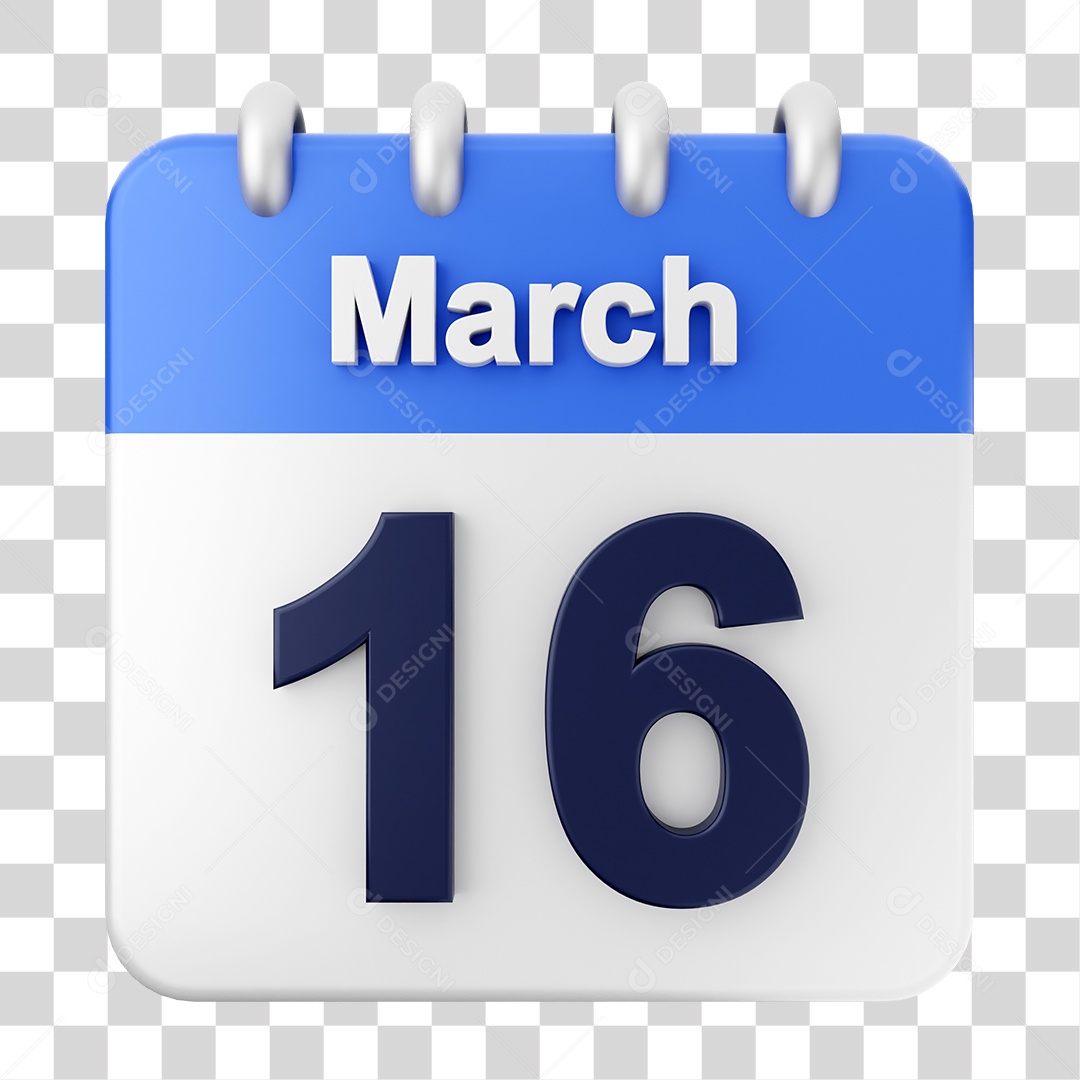 Elemento 3D Calendário Dia 16 de Março PNG Transparente