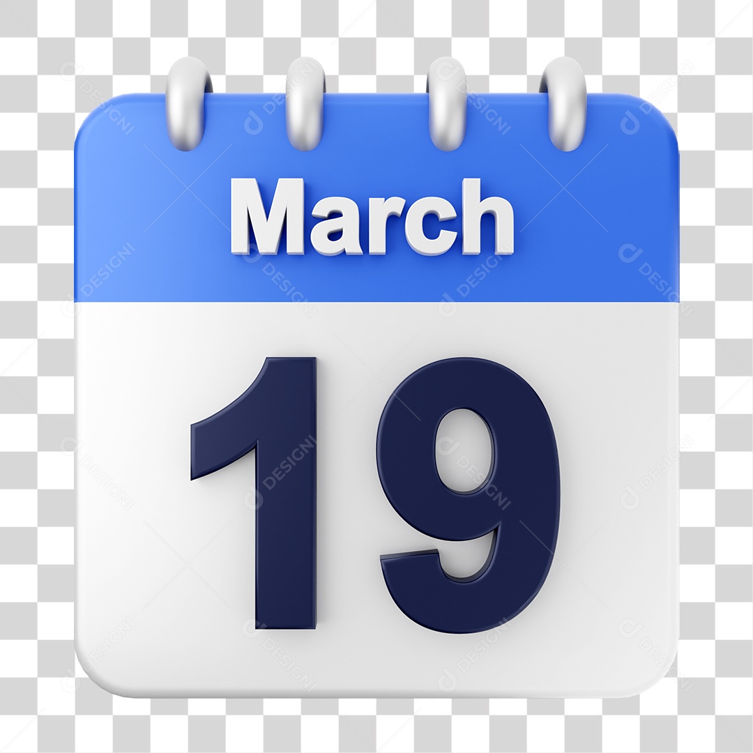 Elemento 3D Calendário Dia 19 de Março PNG Transparente