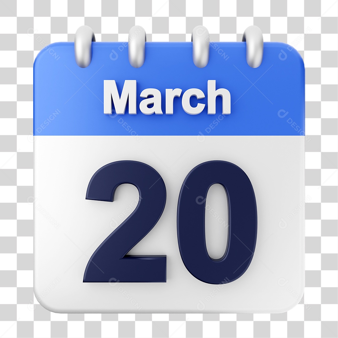 Elemento 3D Calendário Dia 20 de Março PNG Transparente