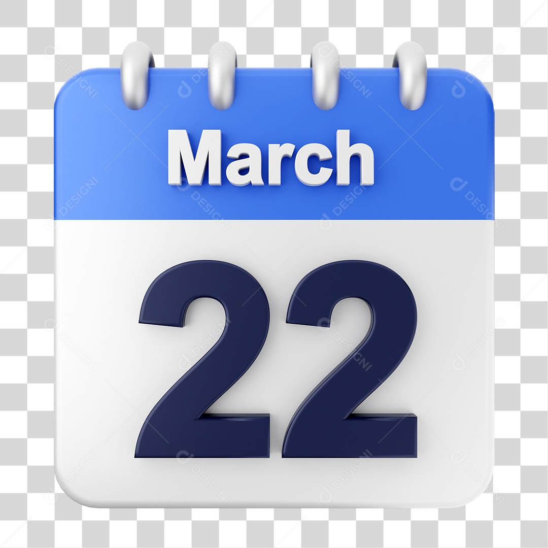 Elemento 3D Calendário Dia 22 de Março PNG Transparente