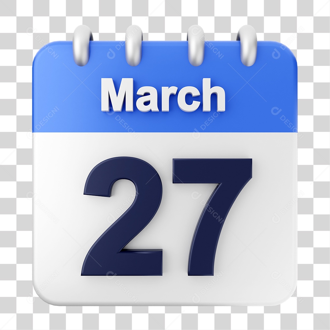 Elemento 3D Calendário Dia 27 de Março PNG Transparente