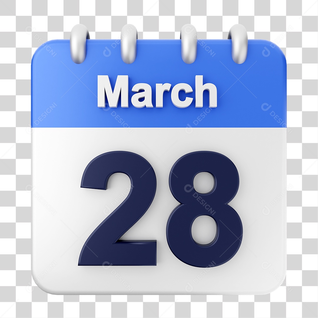 Elemento 3D Calendário Dia 28 de Março PNG Transparente