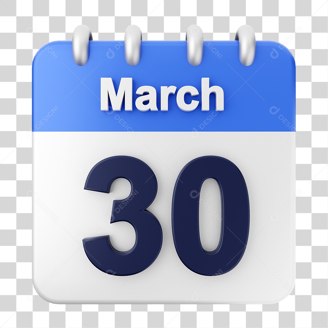 Elemento 3D Calendário Dia 30 de Março PNG Transparente