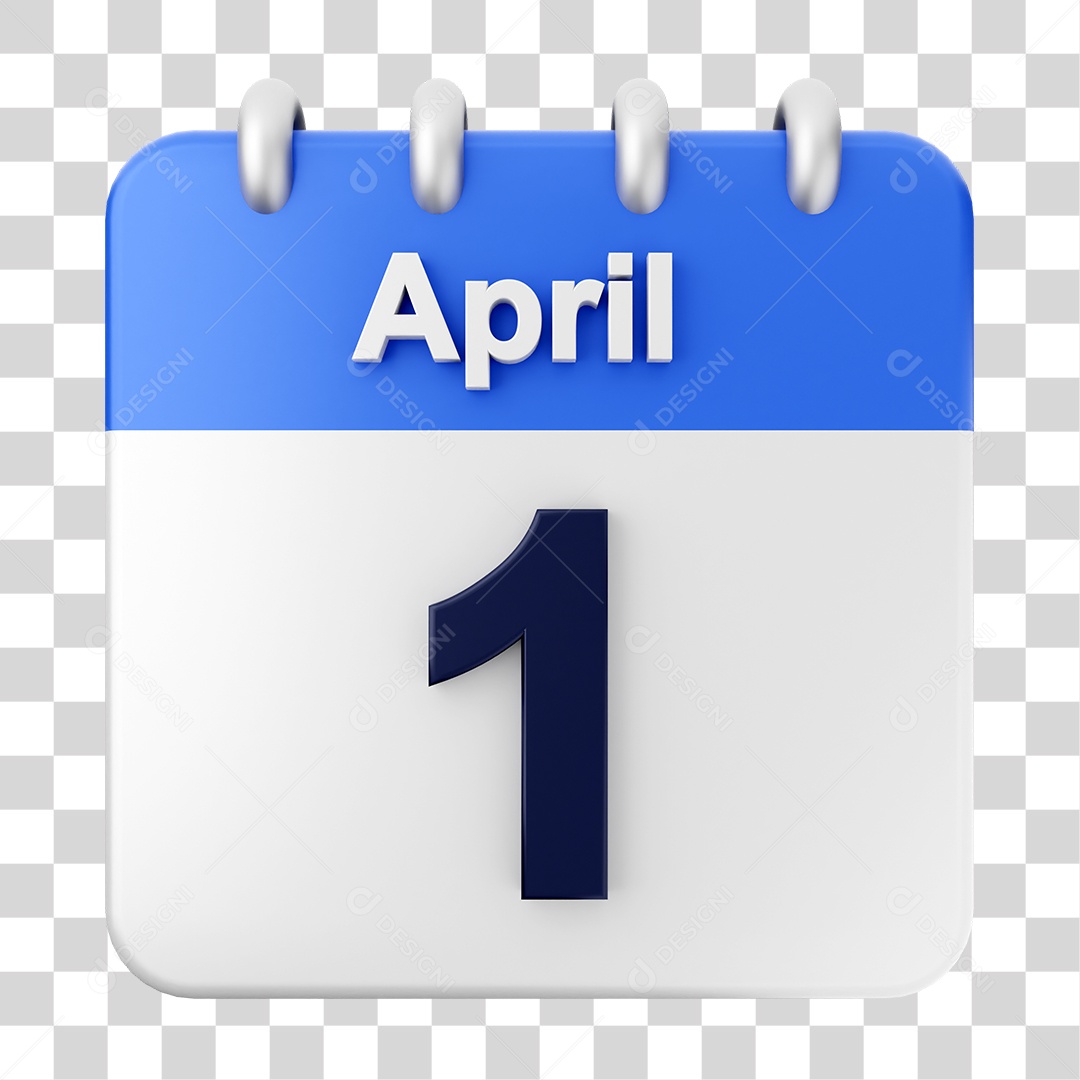 Elemento 3D Calendário Dia 1 de Abril PNG Transparente