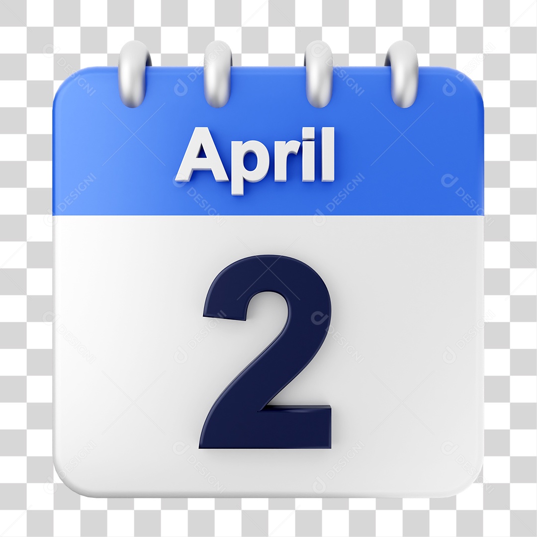 Elemento 3D Calendário Dia 2 de Abril PNG Transparente