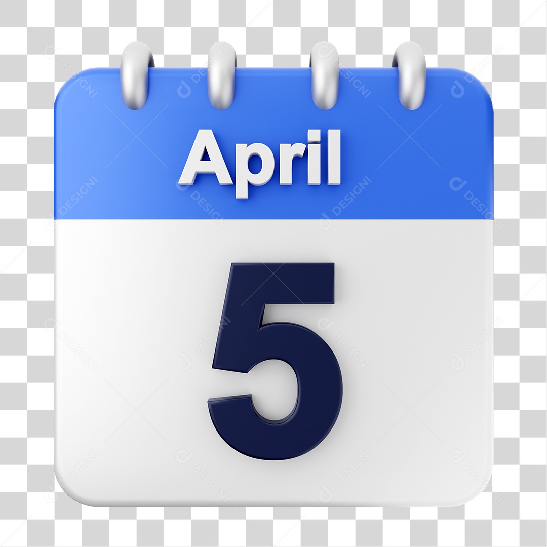 Elemento 3D Calendário Dia 5 de Abril PNG Transparente