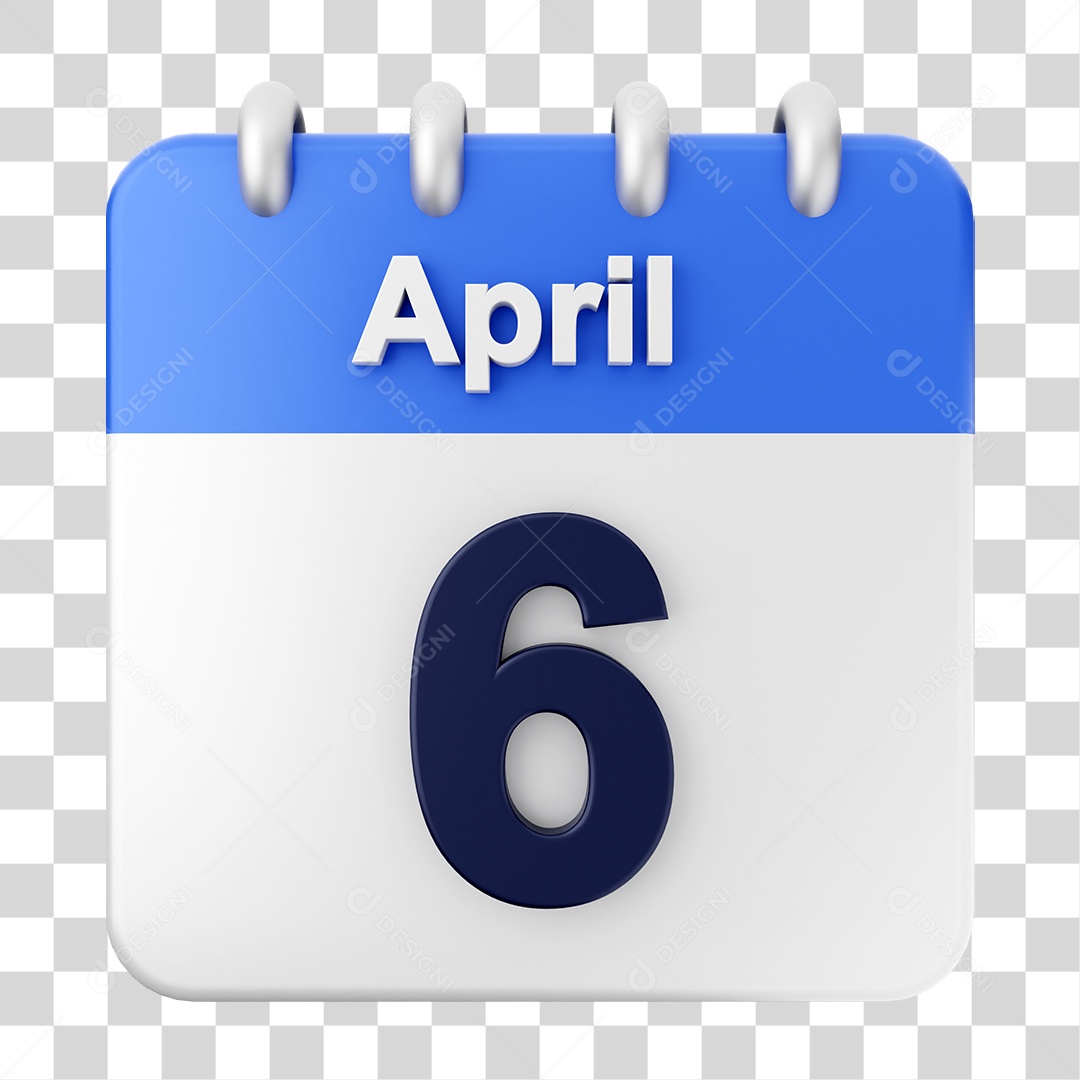 Elemento 3D Calendário Dia 6 de Abril PNG Transparente