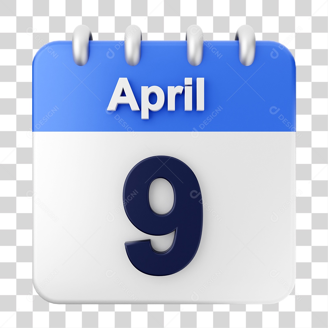 Elemento 3D Calendário Dia 9 de Abril PNG Transparente