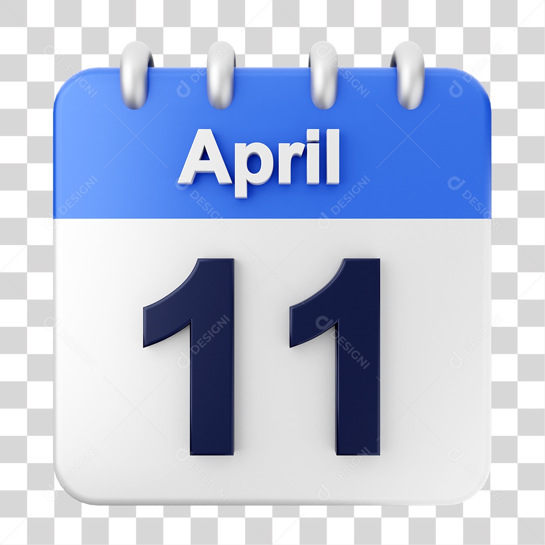 Elemento 3D Calendário Dia 11 de Abril PNG Transparente