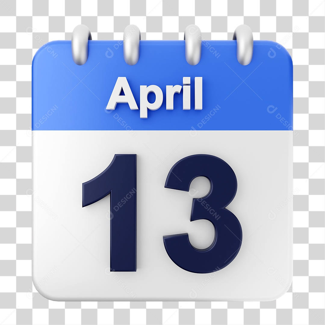 Elemento 3D Calendário Dia 13 de Abril PNG Transparente