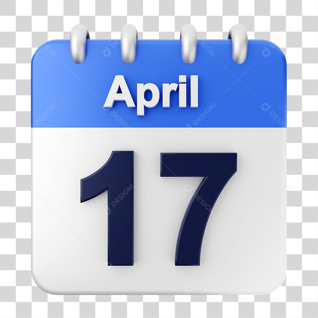Elemento 3D Calendário Dia 17 de Abril PNG Transparente