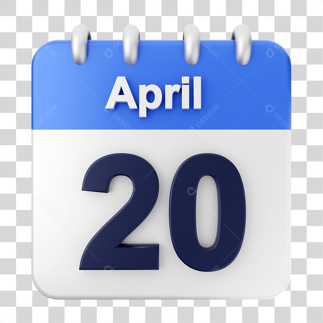 Elemento 3D Calendário Dia 20 de Abril PNG Transparente