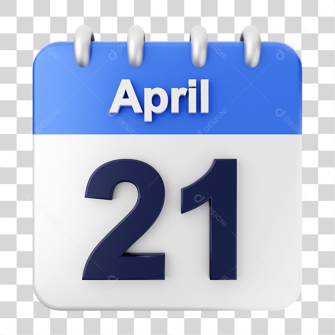 Elemento 3D Calendário Dia 21 de Abril PNG Transparente