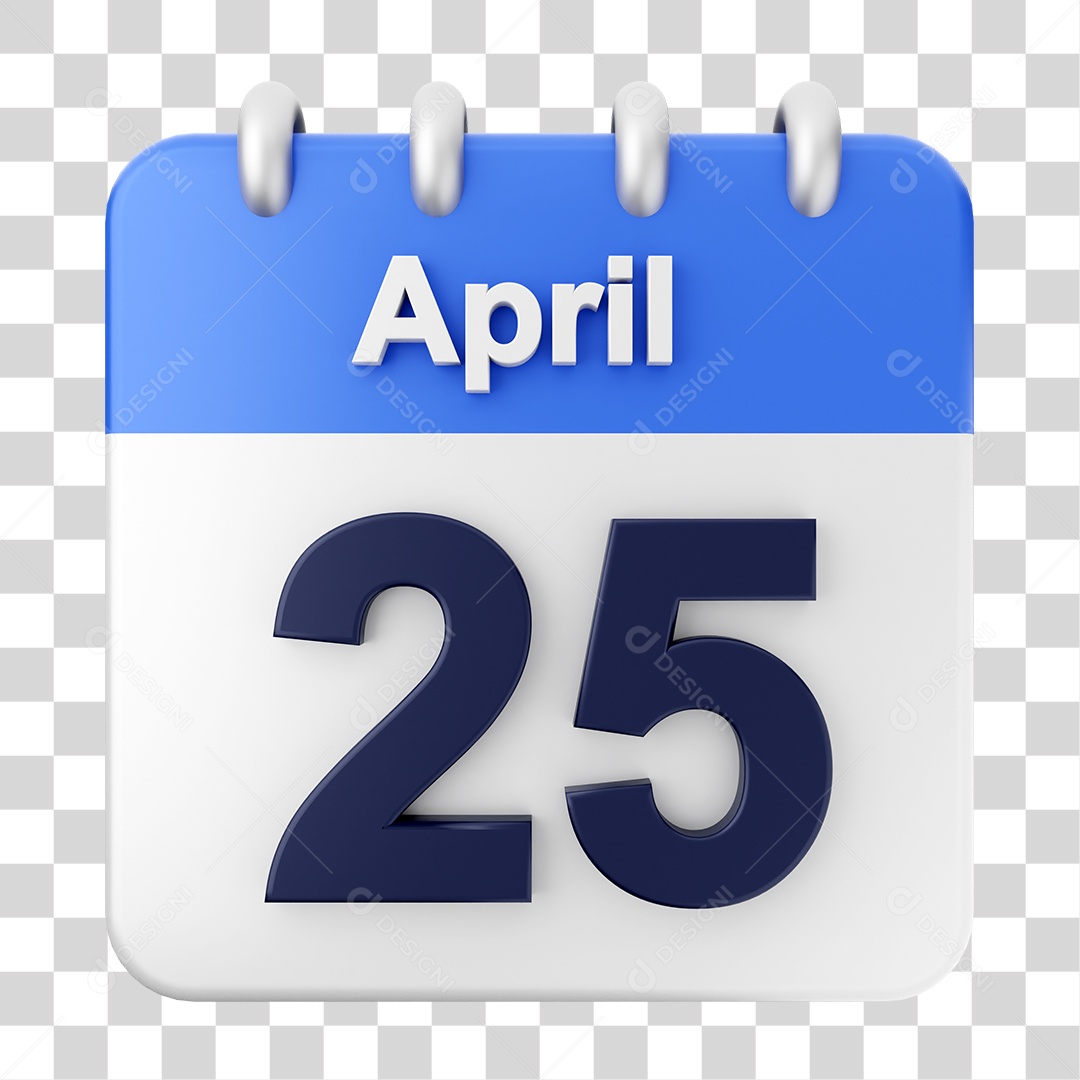 Elemento 3D Calendário Dia 25 de Abril PNG Transparente