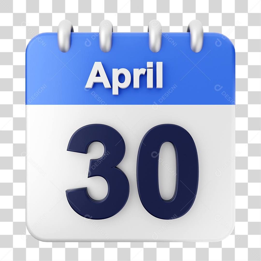 Elemento 3D Calendário Dia 30 de Abril PNG Transparente