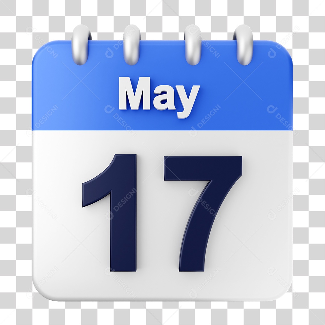 Elemento 3D Calendário Dia 17 de Maio PNG Transparente