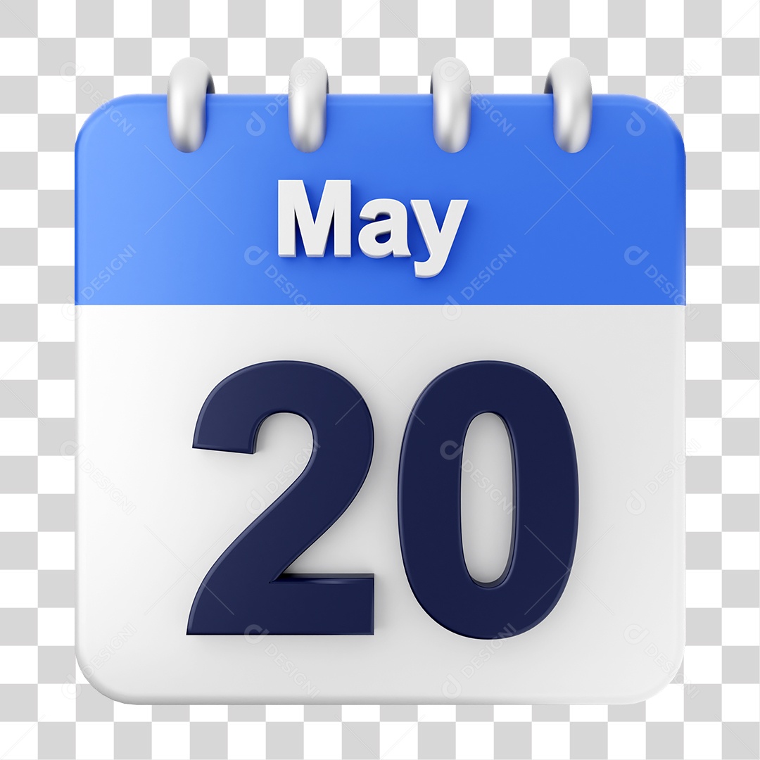 Elemento 3D Calendário Dia 20 de Maio PNG Transparente