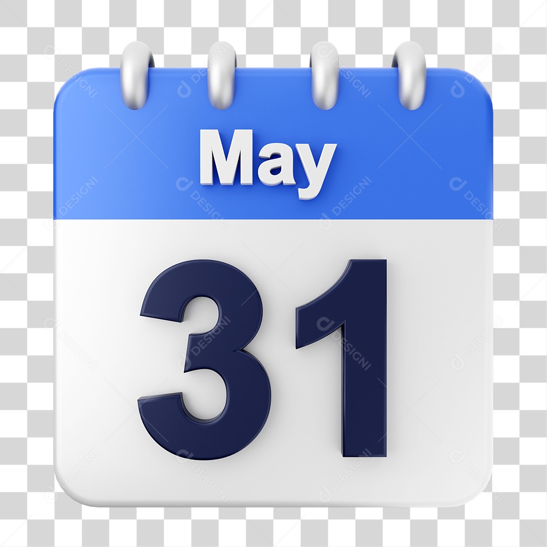 Elemento 3D Calendário Dia 31 de Maio PNG Transparente